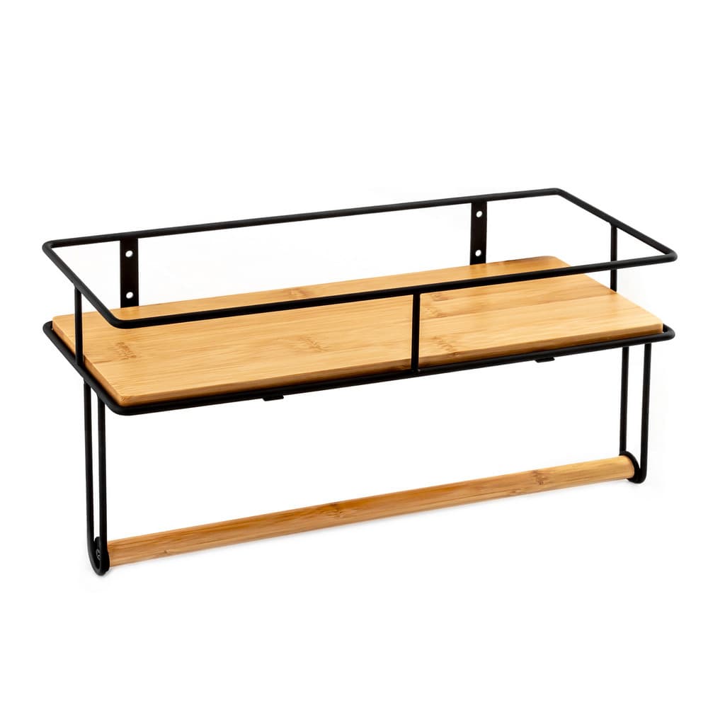 Półka łazienkowa AWD INTERIOR 1934 czarna bambus z wieszakiem