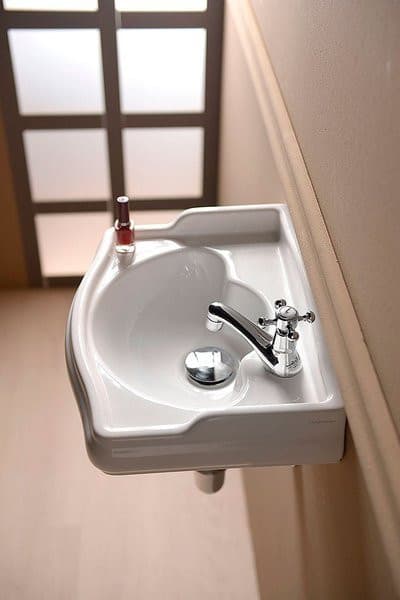 Mała umywalka RETRO 41x30 cm z otworem na baterię po prawej, biały