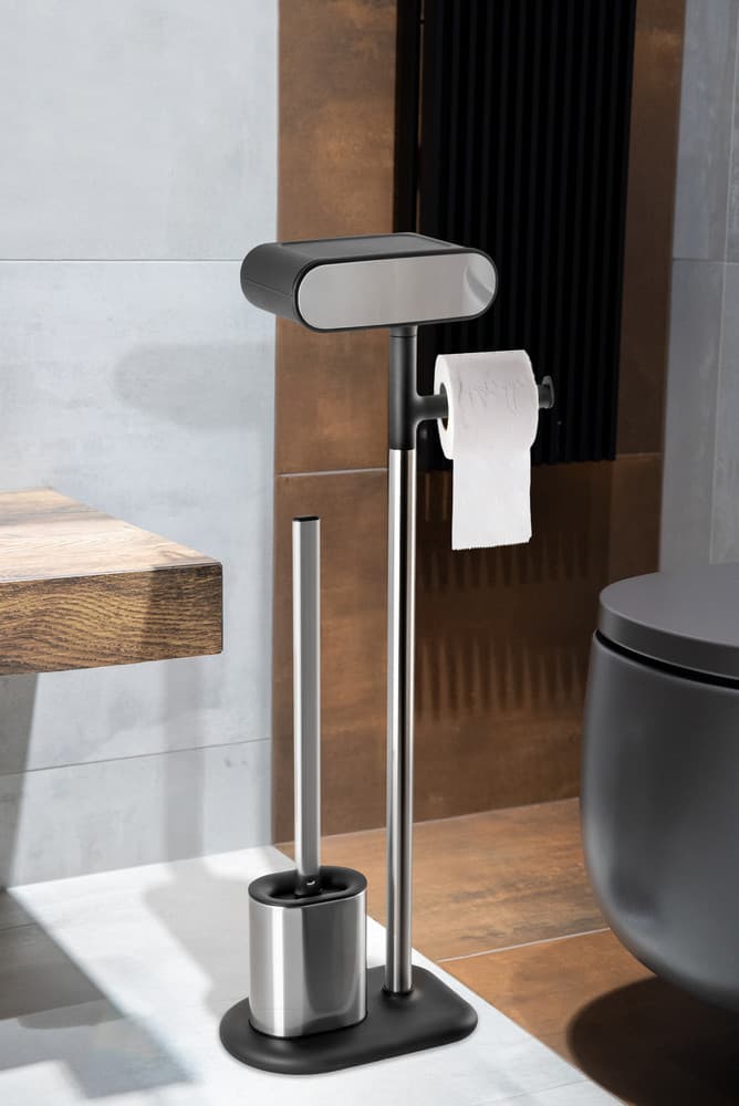 Stojak na papier toaletowy i szczotkę wc AWD INTERIOR 1980 z półką czarny srebrny