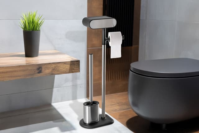 Stojak na papier toaletowy i szczotkę wc AWD INTERIOR 1980 z półką czarny srebrny