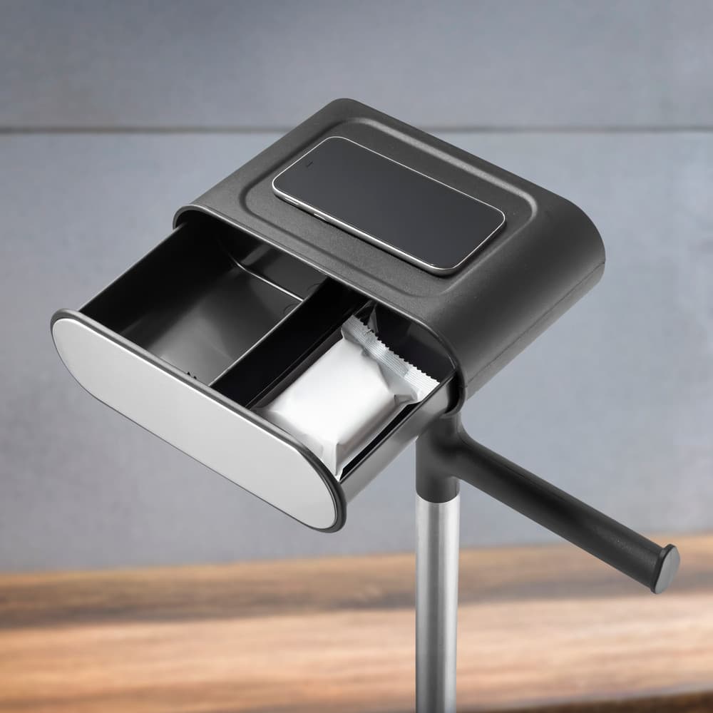 Stojak na papier toaletowy i szczotkę wc AWD INTERIOR 1980 z półką czarny srebrny