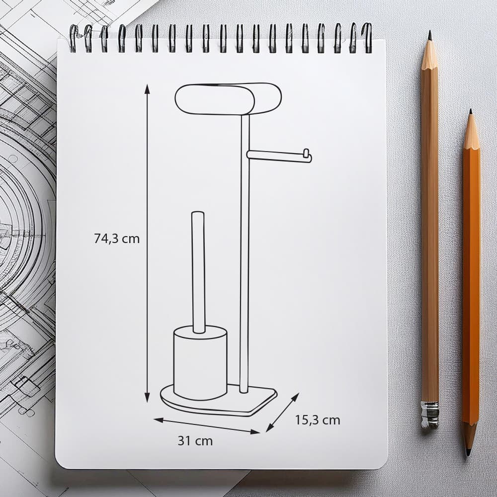 Stojak na papier toaletowy i szczotkę wc AWD INTERIOR 1980 z półką czarny srebrny