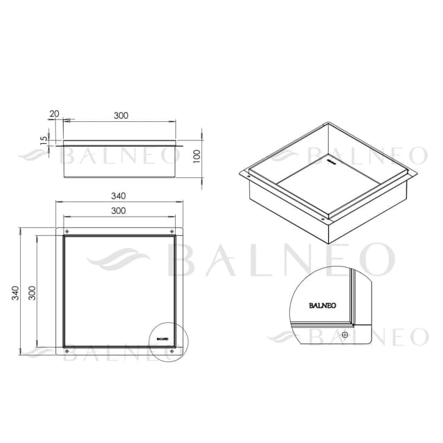 WALL-BOX NO RIM - Półka wnękowa bezramkowa INOX 30x30x10 cm