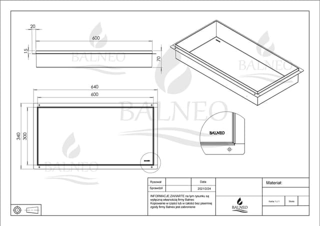 WALL-BOX NO RIM - Półka wnękowa bezramkowa INOX 60x30x7 cm