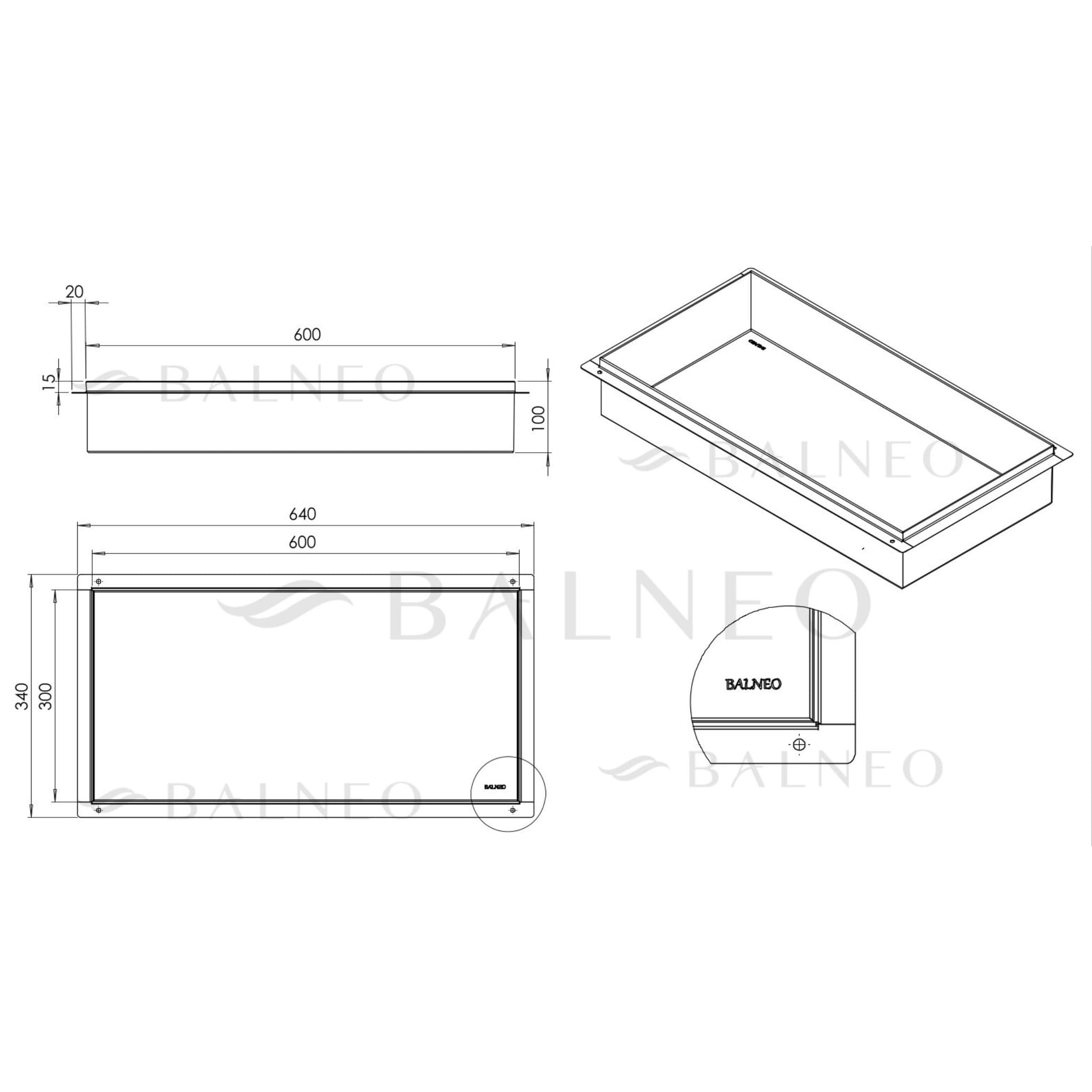 WALL-BOX NO RIM - Półka wnękowa bezramkowa INOX 60x30x10 cm