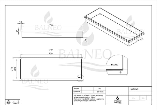WALL-BOX NO RIM - Półka wnękowa bezramkowa INOX 90x30x7 cm
