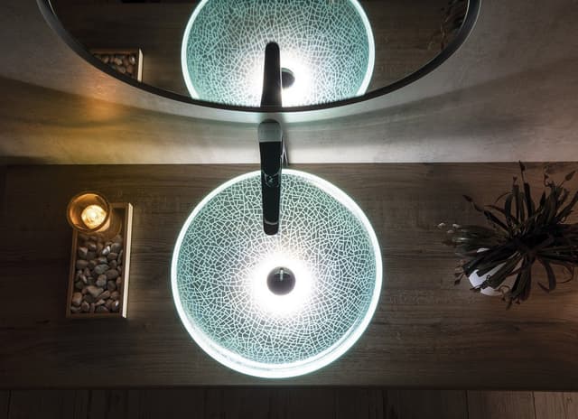 Umywalka nablatowa ICE szklana przezroczysta Ø42 cm z piaskowaniem