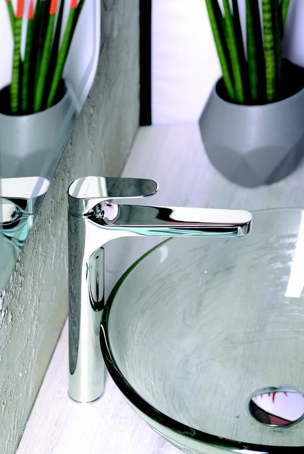 CORNELI bateria umywalkowa wysoka z przedłużoną wylewką, bez odpływu, chrom