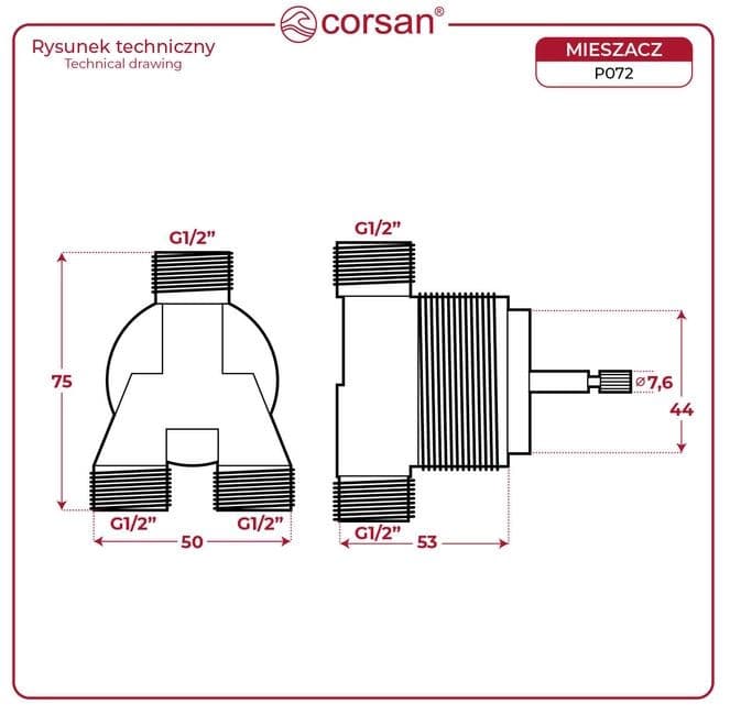 P073CH - Mieszacz wody Corsan uniwersalny komplet z pokrętłem