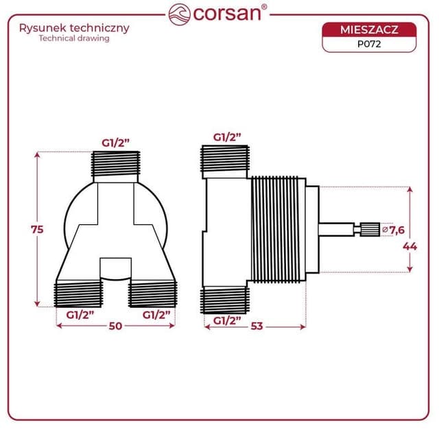 P073CH - Mieszacz wody Corsan uniwersalny komplet z pokrętłem