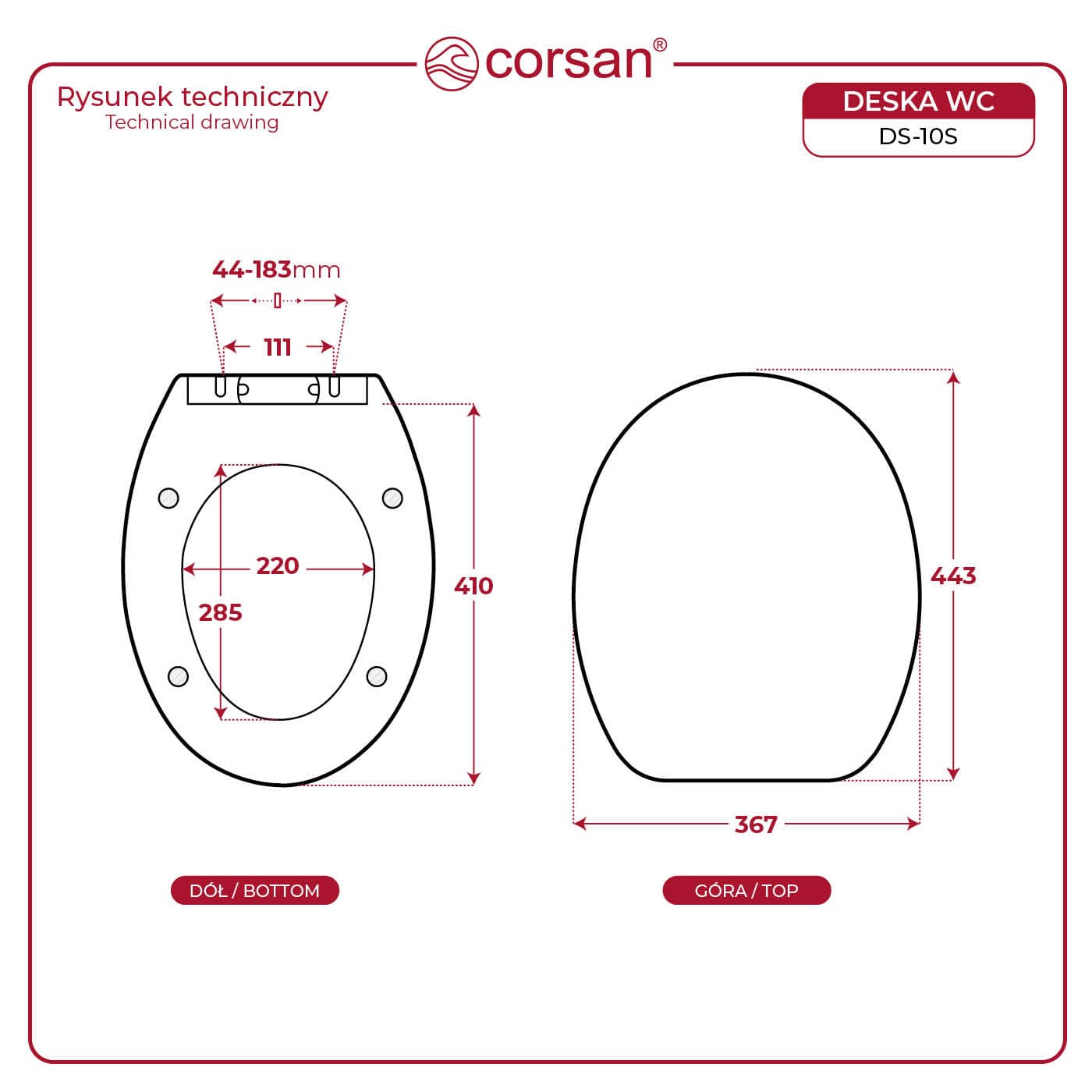 Uniwersalna deska sedesowa wolnoopadająca toaletowa Corsan DS-10S
