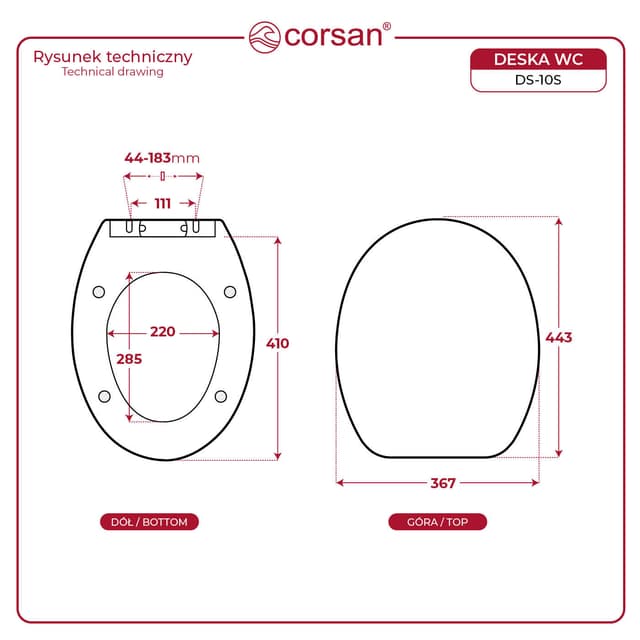 Uniwersalna deska sedesowa wolnoopadająca toaletowa Corsan DS-10S