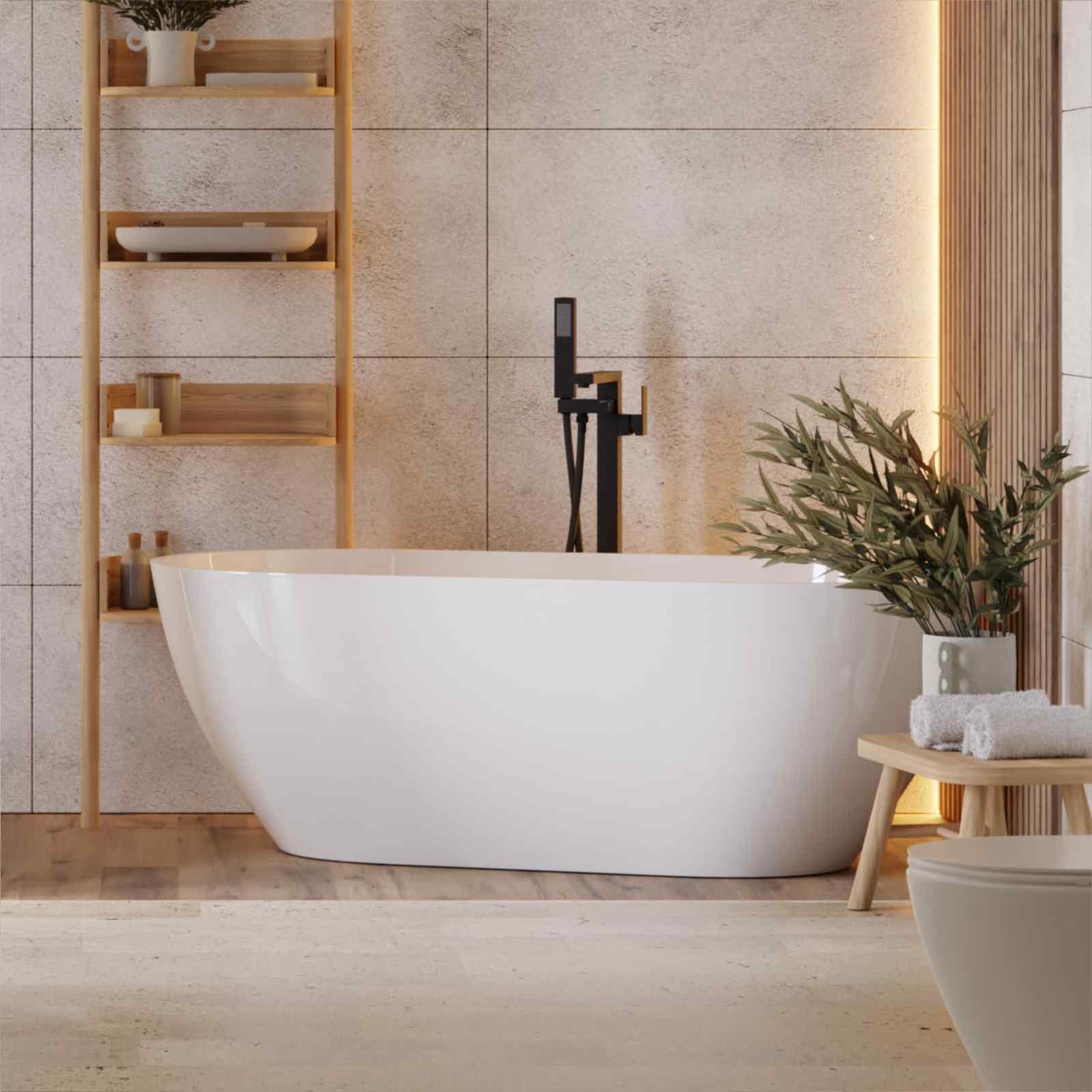 Wanna wolnostojąca Corsan RENO 170 x 80 cm z boczną półką Korek klik-klak Szczotkowane Złoto