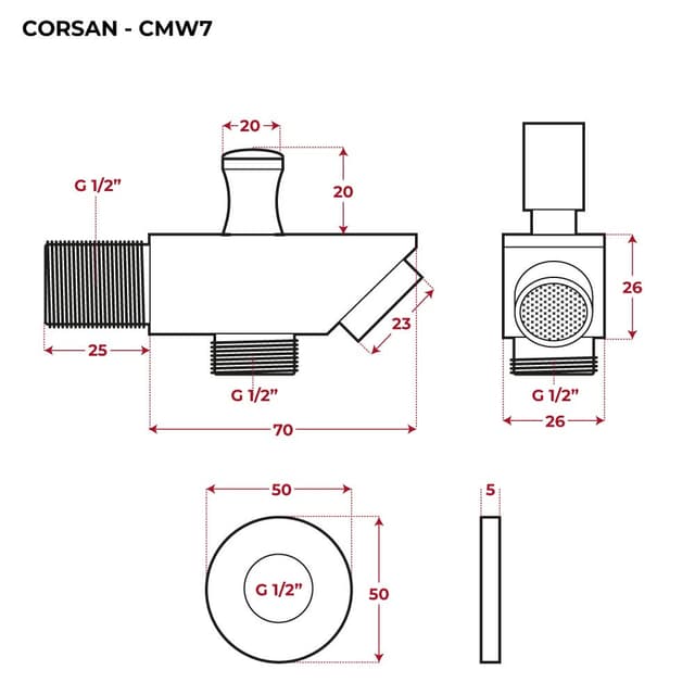 Wylewka wannowo prysznicowa Corsan CMW7GM Gunmetal z przełącznikiem mechanicznym do słuchawki prysznicowej