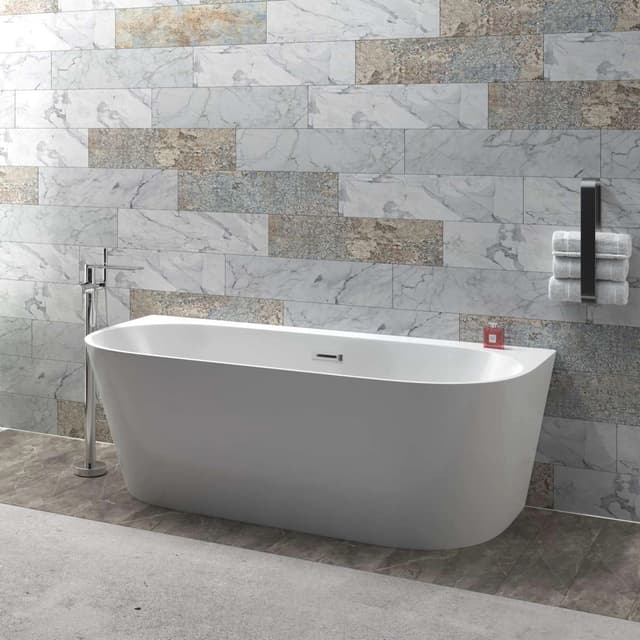 Wanna przyścienna wolnostojąca Corsan MONO E030LCH 160 cm z szeroką krawędzią Korek klik-klak Chrom