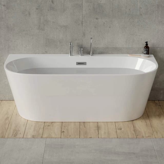 Wanna przyścienna wolnostojąca Corsan MONO E030LCH 160 cm z szeroką krawędzią Korek klik-klak Chrom