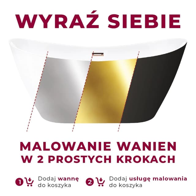 Wanna przyścienna wolnostojąca Corsan MONO E030LGL 160 cm z szeroką krawędzią Korek klik-klak Złoty