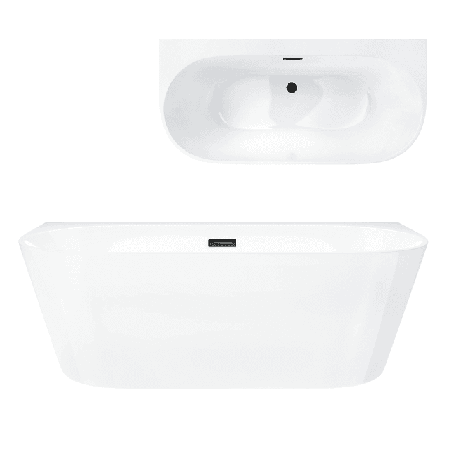 Wanna przyścienna wolnostojąca Corsan MONO E030LBL 160 cm z szeroką krawędzią Korek klik-klak Czarny