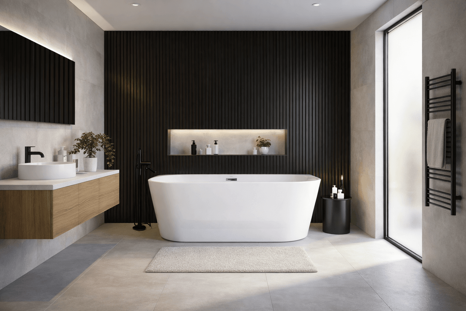 Wanna przyścienna wolnostojąca Corsan MONO E030LGM 160 cm z szeroką krawędzią Korek klik-klak Gunmetal