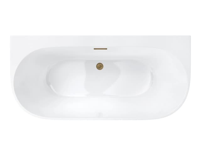 Wanna przyścienna wolnostojąca Corsan MONO E030LBGL 160 cm z szeroką krawędzią Korek klik-klak Złoto Szczotkowane