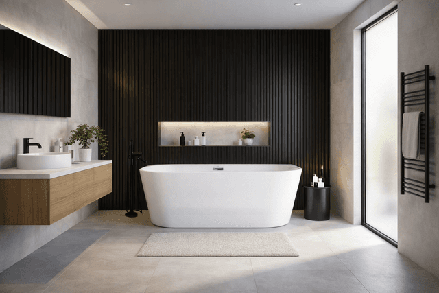 Wanna przyścienna wolnostojąca Corsan MONO E030LBGL 160 cm z szeroką krawędzią Korek klik-klak Złoto Szczotkowane