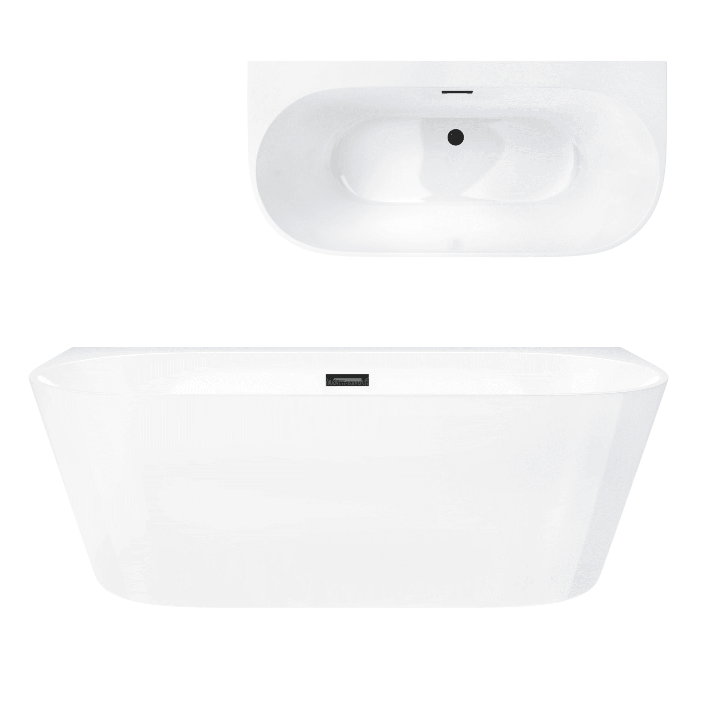 Wanna przyścienna wolnostojąca Corsan MONO E030XLBL 170 cm z szeroką krawędzią Korek klik-klak Czarny