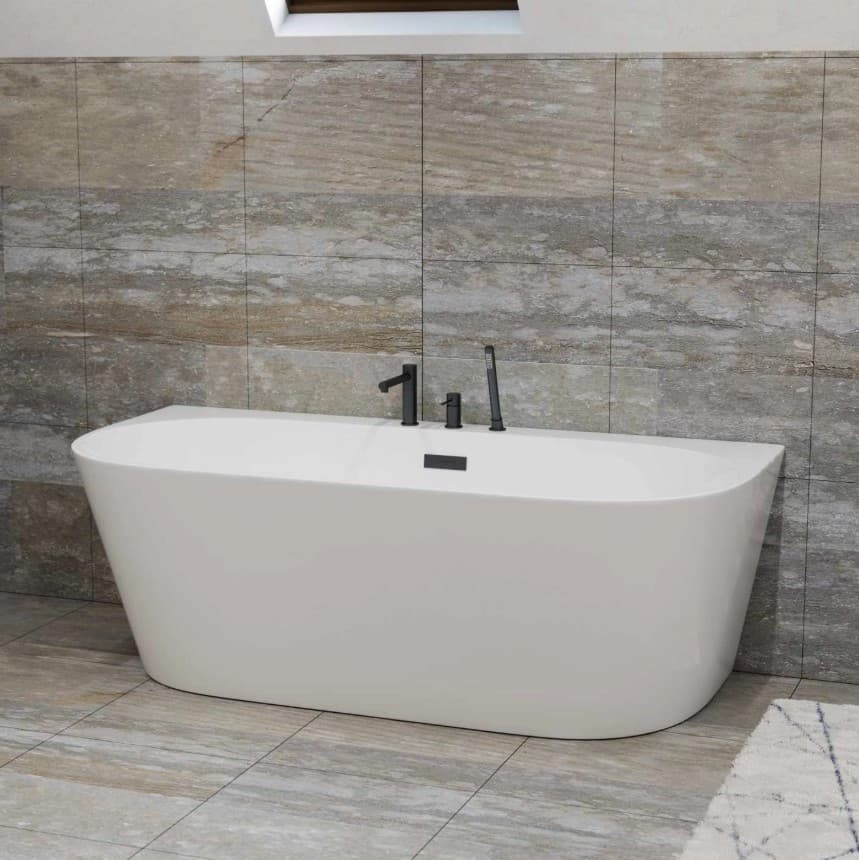 Wanna przyścienna wolnostojąca Corsan MONO E030XLBL 170 cm z szeroką krawędzią Korek klik-klak Czarny