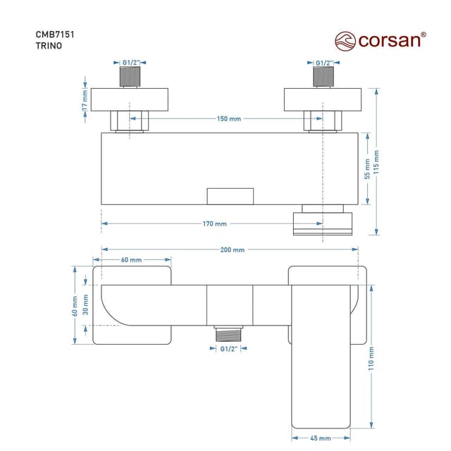 Bateria prysznicowa ścienna TRINO CMB7151BL z zestawem natryskowym