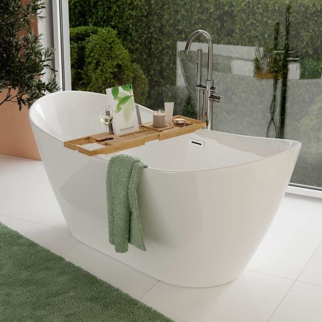 Bambusowa rozsuwana półka na wannę, z miejscem na telefon, uchwytem na kieliszek i regulowaną podpórką