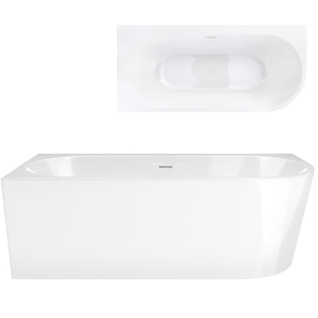 Wanna wolnostojąca narożna Corsan INTERO 170 x 80 z szeroką krawędzią Montaż lewostronny Korek klik-klak Biały