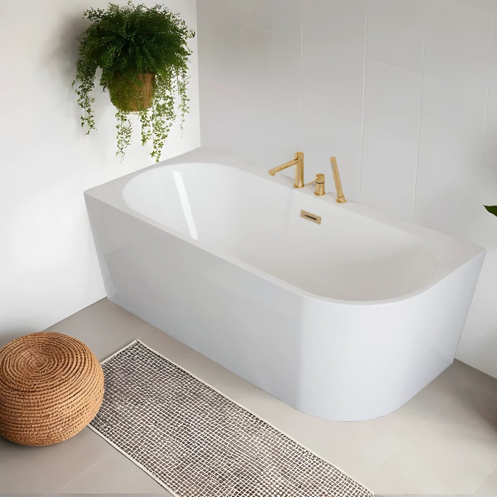 Wanna wolnostojąca narożna Corsan INTERO 170 x 80 z szeroką krawędzią Montaż lewostronny Korek klik-klak Złoty