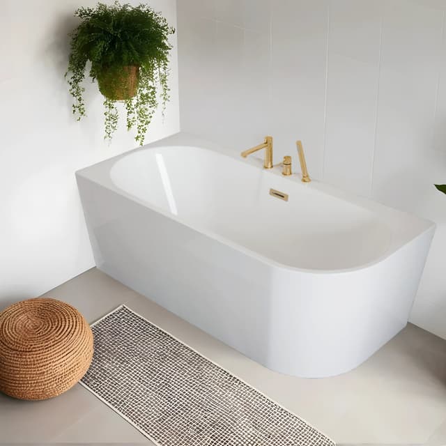 Wanna wolnostojąca narożna Corsan INTERO 170 x 80 z szeroką krawędzią Montaż lewostronny Korek klik-klak Złoty