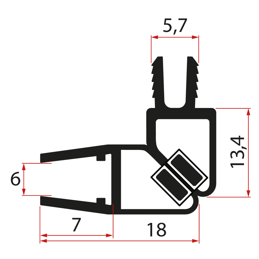 Zestaw uszczelek magnetycznych, 45°, szkło 6mm i profil, 2000mm, czarny