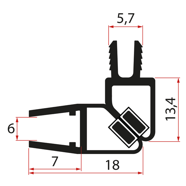 Zestaw uszczelek magnetycznych, 45°, szkło 6mm i profil, 2000mm, czarny