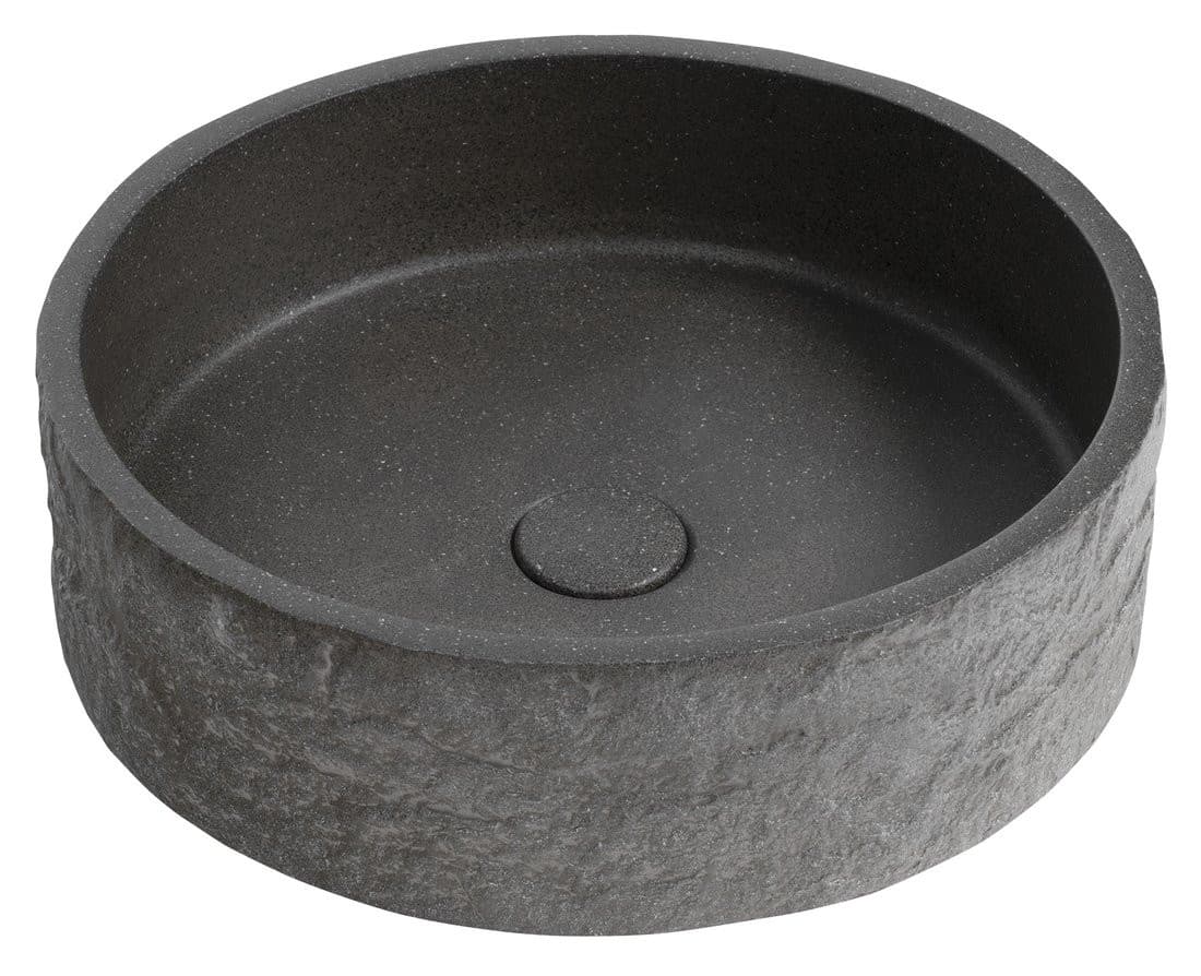 ISPIR betonowa umywalka z odpływem, 40cm, czarny granit