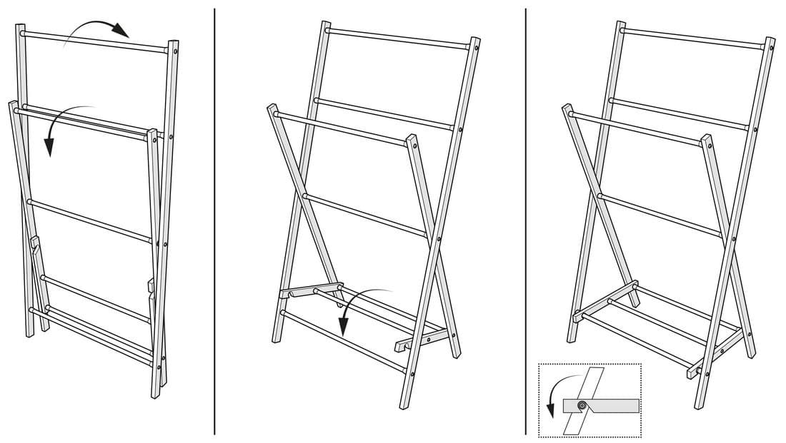 WING składany stojak na ręczniki 58x103x35cm, drewno jesionowe