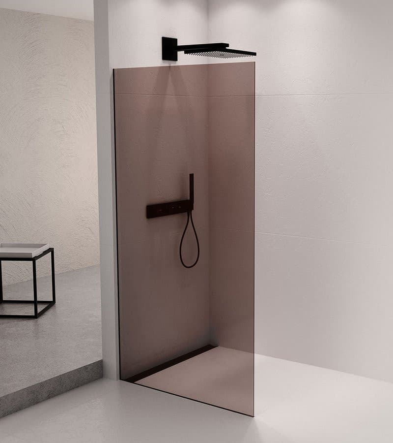 ARCHITEX zestaw do mocowania szkła podłoga-ściana z listwą spadkową, 1615x2105mm, lewy, czarny mat