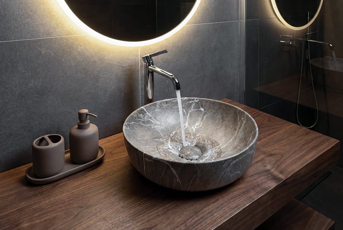 RONDEA umywalka ceramiczna nablatowa średnica 41cm, breccia marmur