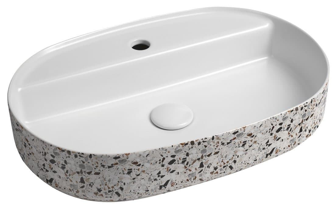 INFINITY OVAL umywalka ceramiczna nablatowa, 60x40cm, terrazzo