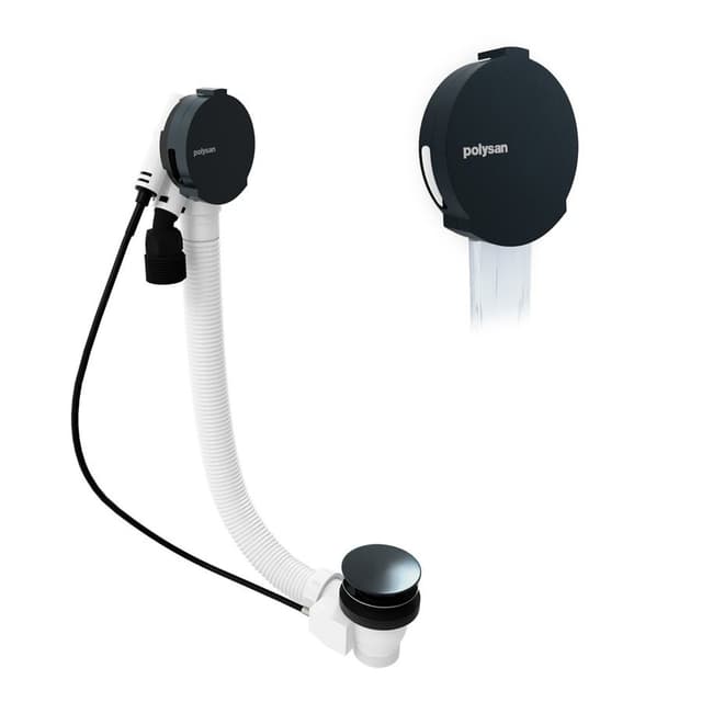 Zestaw odpływowy z napełnianiem, długość 600mm, korek automatyczny 72mm, czarny mat