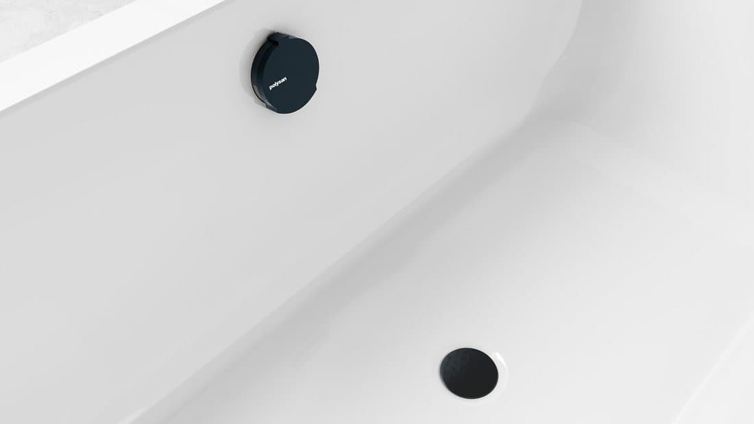 Zestaw odpływowy z napełnianiem, długość 600mm, korek automatyczny 72mm, czarny mat