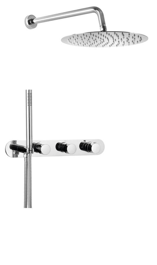 Zestaw prysznicowy z baterią termostatyczną z uchwytem rączki prysznicowej, 2 funkcyjny, deszczownia okrągła, chrom
