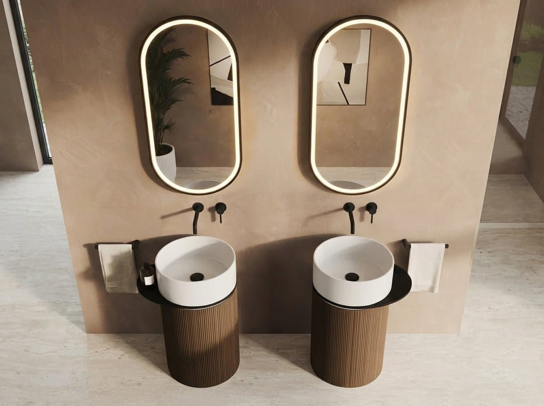 OASIS Umywalka ceramiczna wolnostojąca 40x89x52cm, półka do pomieszczenia, biela/dąb Alabama