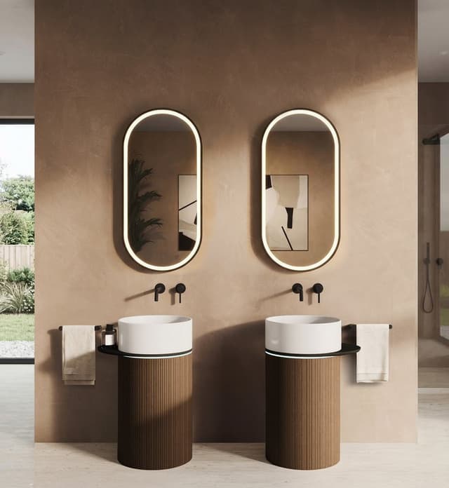 OASIS Umywalka ceramiczna wolnostojąca 40x89x52cm, półka do pomieszczenia, biela/dąb Alabama