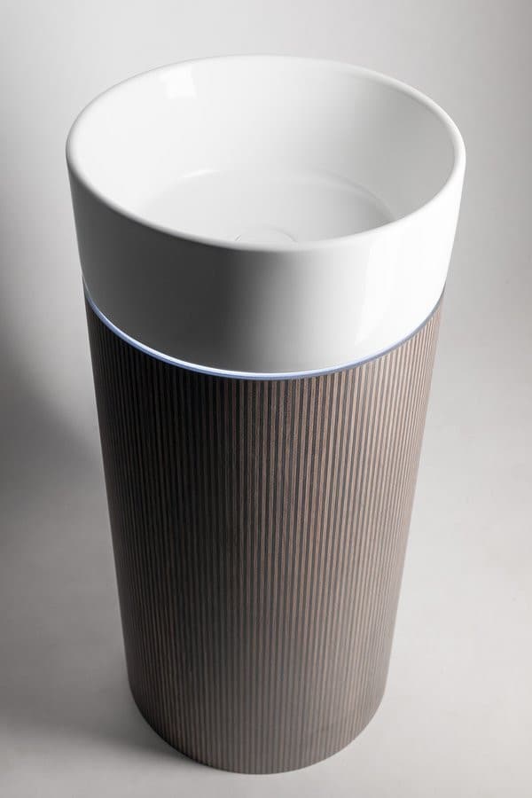 OASIS Umywalka ceramiczna wolnostojąca 40x89x52cm, półka do pomieszczenia, biela/dąb Cardamom