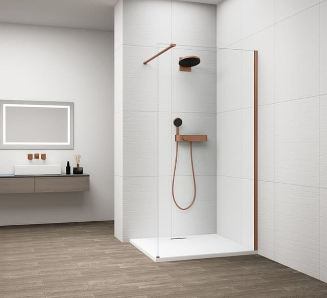 ESCA COPPER MATT jednoczęściowa kabina przysznicowa Walk-In, montaż przy ścianie, szkło czyste, 900 mm