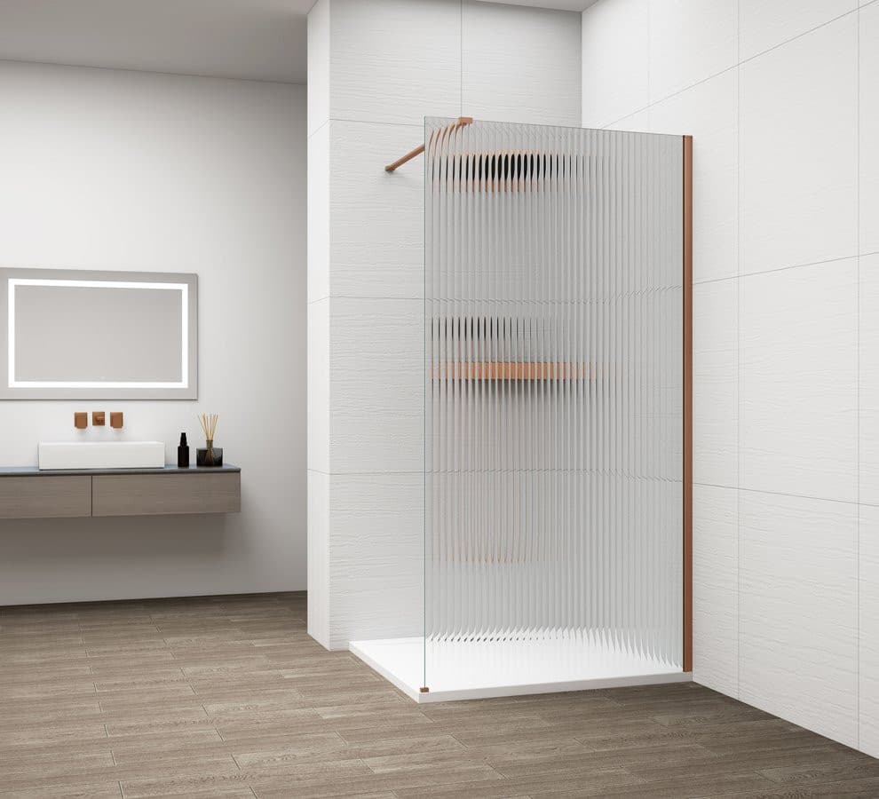 ESCA COPPER MATT jednoczęściowa kabina przysznicowa Walk-In, montaż przy ścianie, szkło Flute,1100 mm