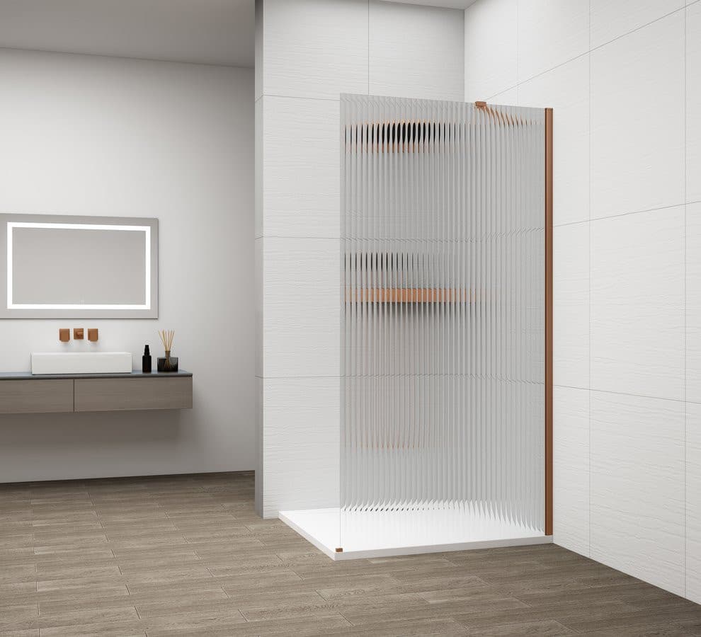 ESCA COPPER MATT jednoczęściowa kabina przysznicowa Walk-In, montaż przy ścianie, szkło Flute,1100 mm