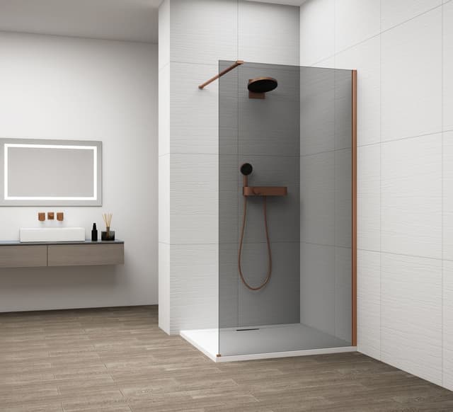 ESCA COPPER MATT jednoczęściowa kabina przysznicowa Walk-In, montaż przy ścianie, szkło dymione, 800 mm
