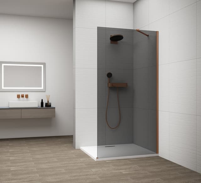 ESCA COPPER MATT jednoczęściowa kabina przysznicowa Walk-In, montaż przy ścianie, szkło dymione, 800 mm